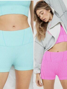 OFFLINE By Aerie Seamless Corset 2" Bike Shorts Pink and Aqua Size Small Bundle